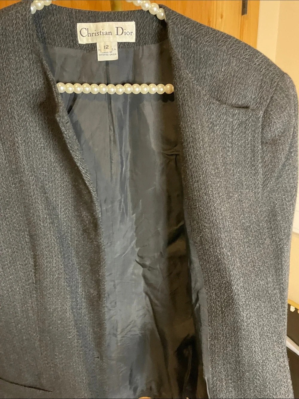 Vintage Christian Dior Women’s Dark Gray Collarless Blazer Size 12 (us size 8)